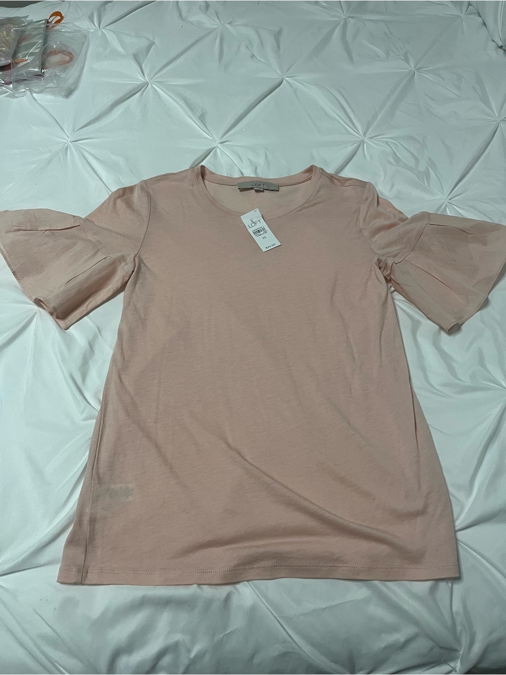 LOFT Blush Pink Short Sleeve Tee with Ruffle Sleeves